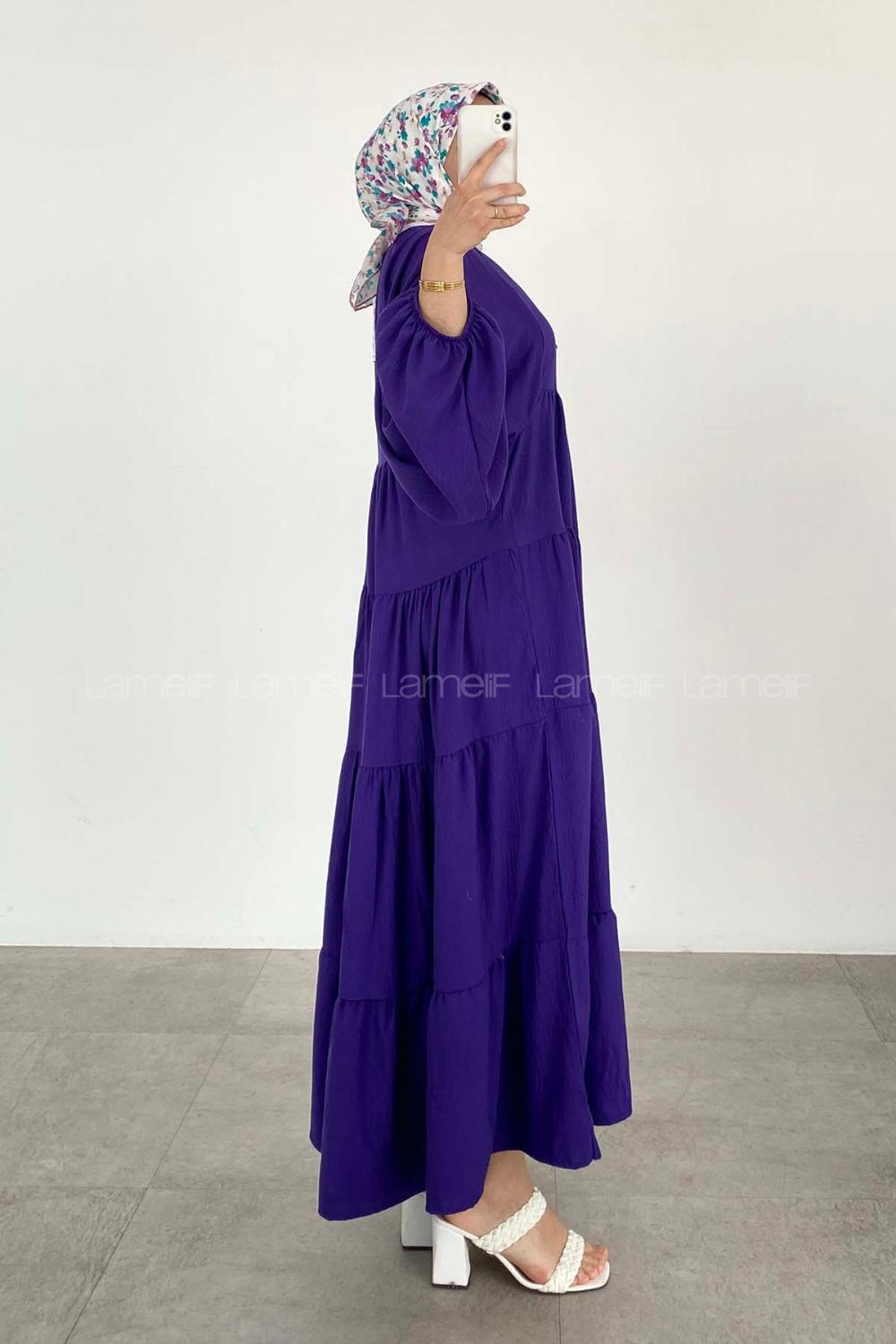 Purble Medium Crew Neck Cotton Fabric Ayrobin Unprinted Dresess