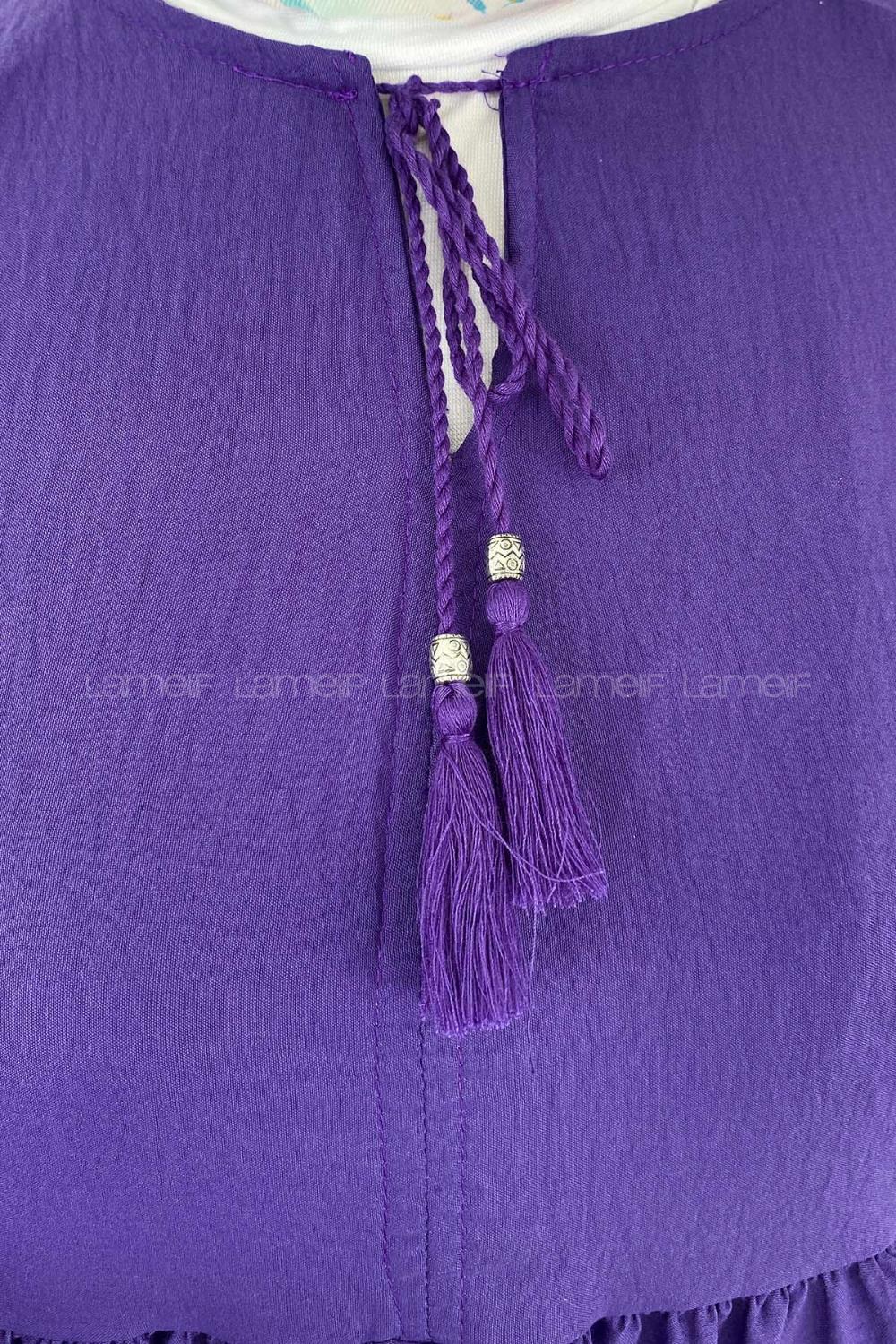 Purble Medium Crew Neck Cotton Fabric Ayrobin Unprinted Dresess