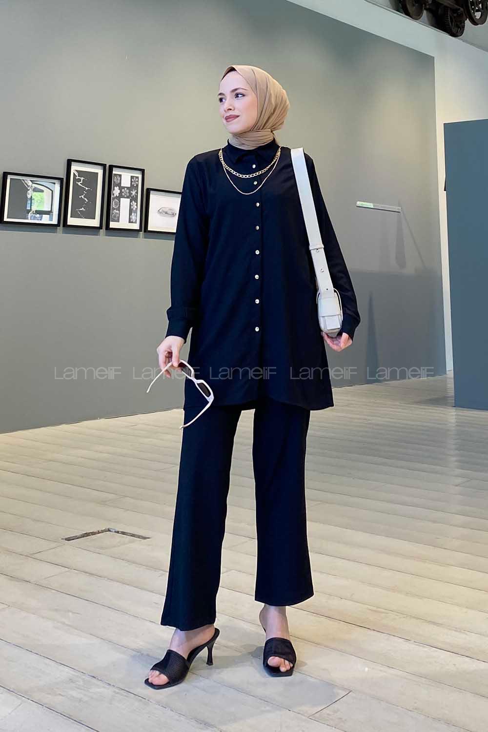 Lamelif Kolyeli Bürümcük Takım Siyah