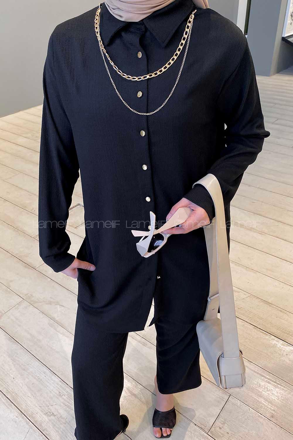 Lamelif Kolyeli Bürümcük Takım Siyah