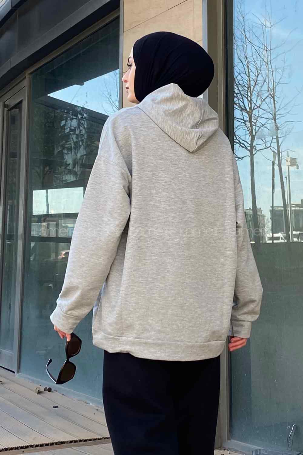 Lamelif Colorado Baskı Detaylı Kapüşonlu Sweatshirt Gri