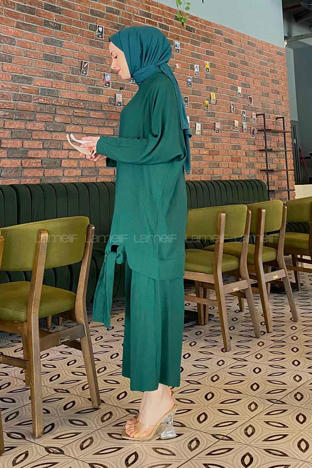 Emerald Green Medium Crew Neck Long Arm Without Accessories Cotton Fabric Regular Trousers Comfortable Suit