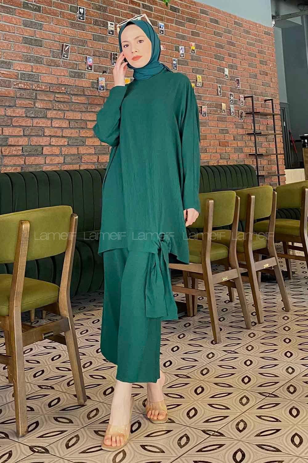Emerald Green Medium Crew Neck Long Arm Without Accessories Cotton Fabric Regular Trousers Comfortable Suit