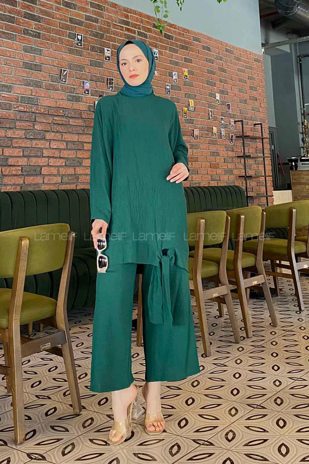 Emerald Green Medium Crew Neck Long Arm Without Accessories Cotton Fabric Regular Trousers Comfortable Suit