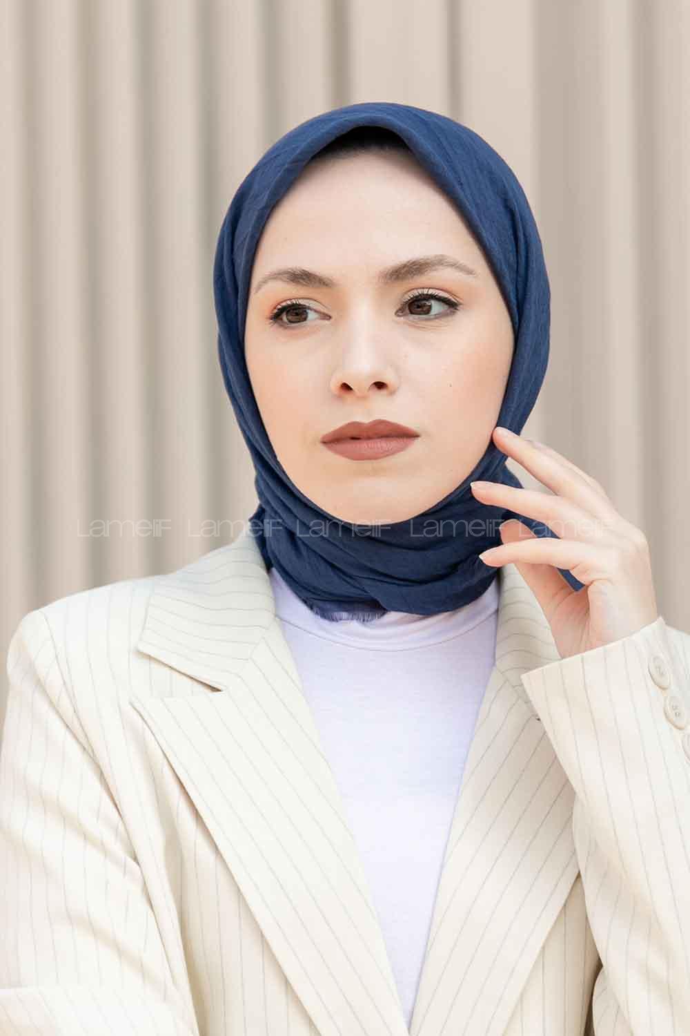 Indigo Khaki Cotton Fabric Straight Scarf