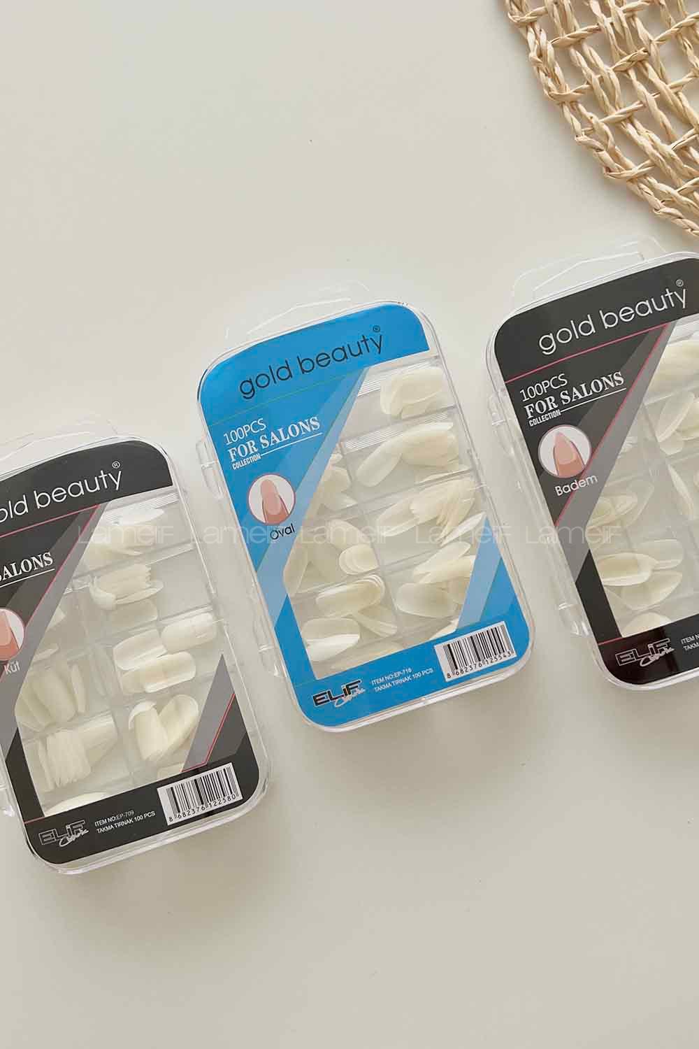 Lamelif Gold Beauty Takma Tırnak Küt