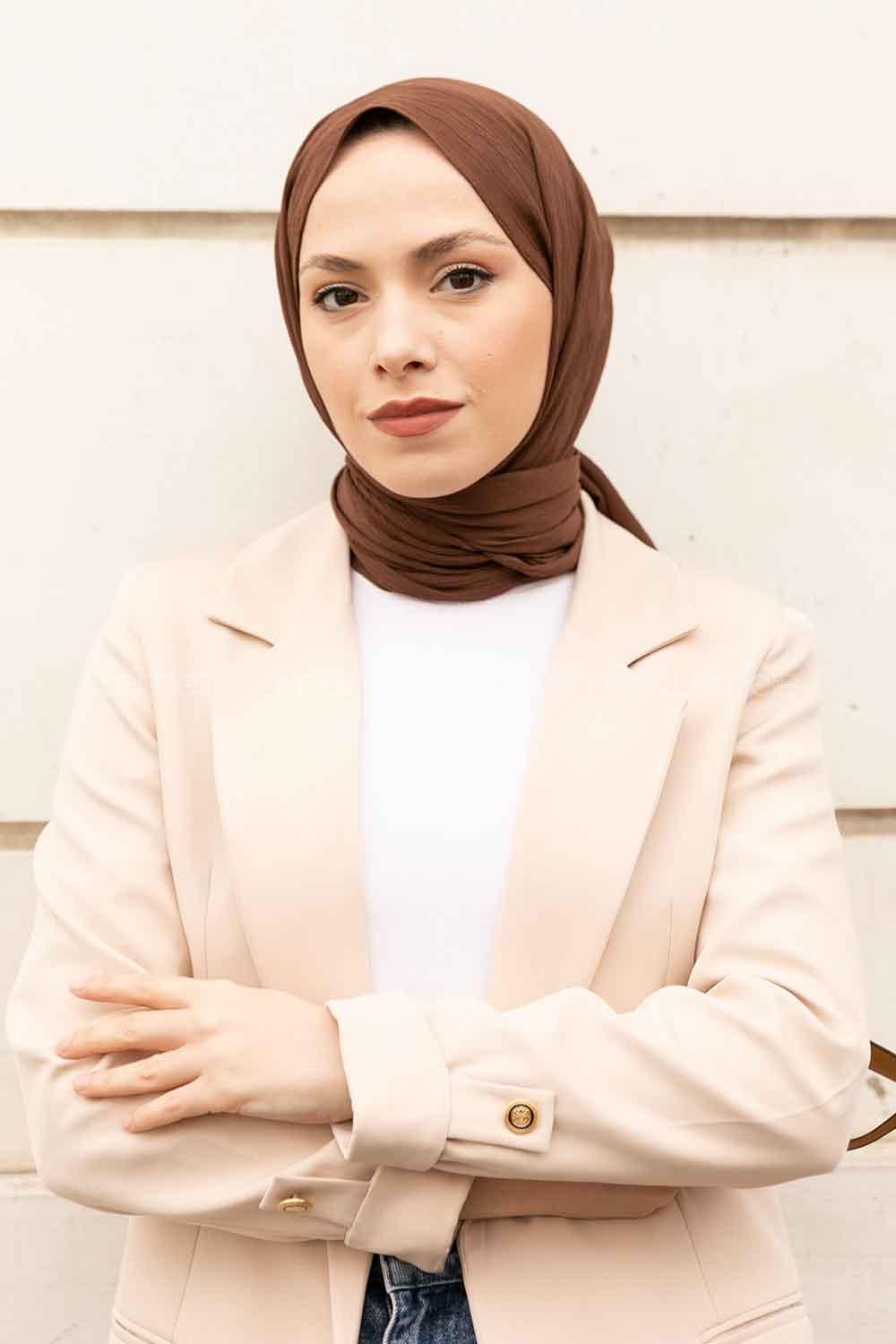 Brown Cotton Fabric Striped Shawl