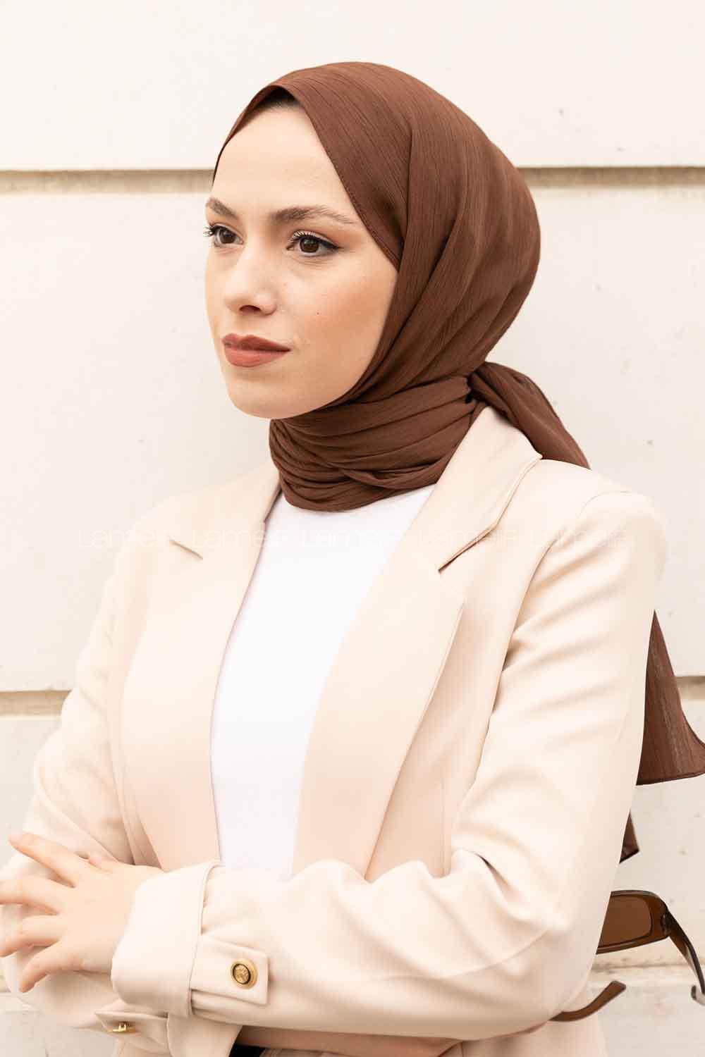 Brown Cotton Fabric Striped Shawl