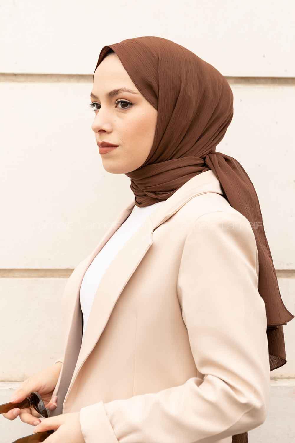 Brown Cotton Fabric Striped Shawl