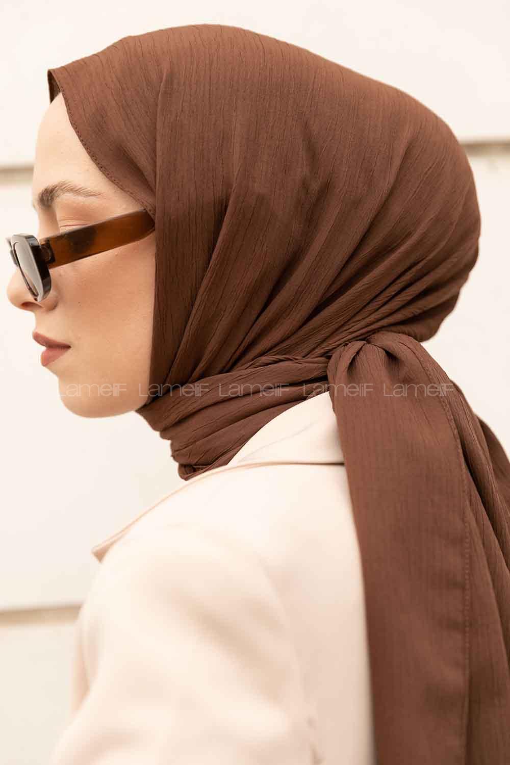 Brown Cotton Fabric Striped Shawl