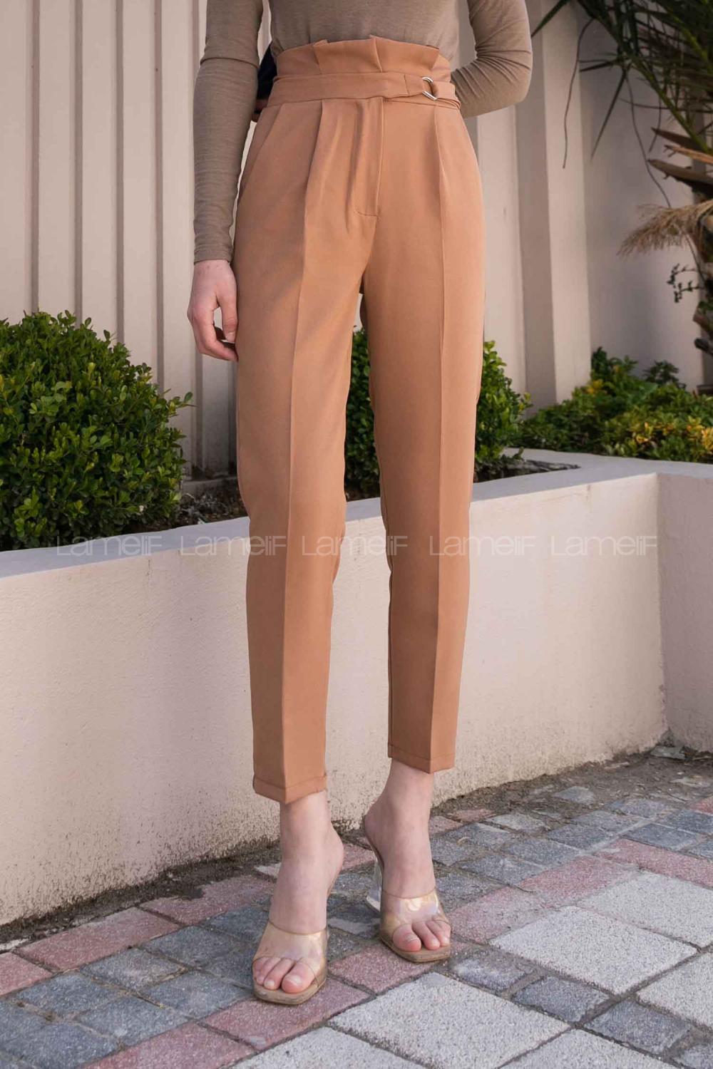 Brown With Milk Cotton Fabric High Waist Comfortable Pants