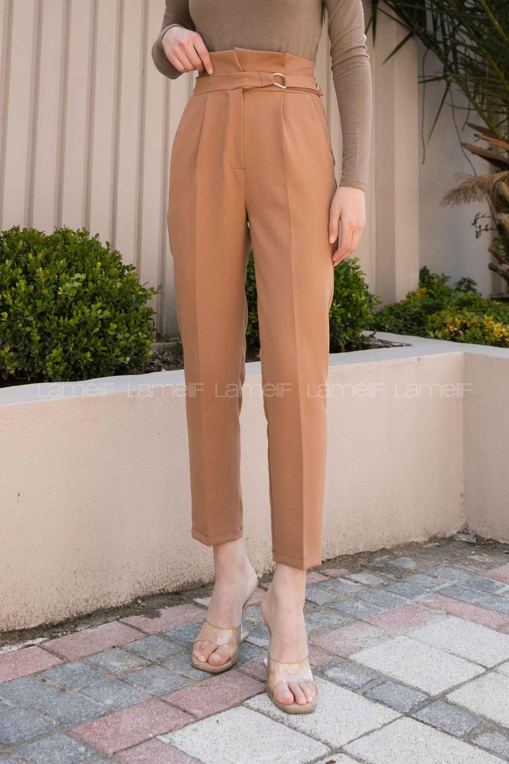 Brown With Milk Cotton Fabric High Waist Comfortable Pants