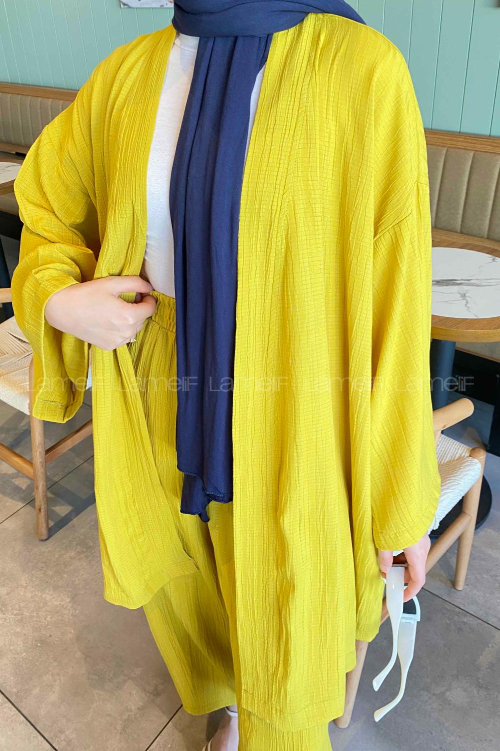 Lamelif Kimono İkili Tesettür Takım Yağ Yeşili