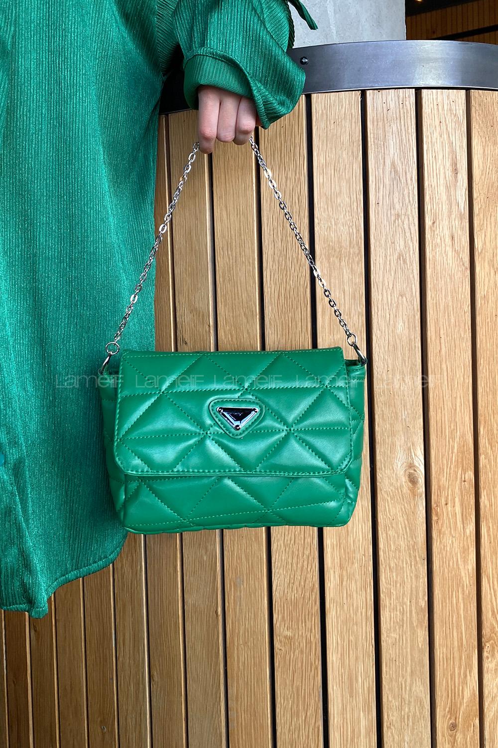 Lamelif Kapitone Desenli Cüzdan Aksesuarlı Kadın Çanta Yeşil