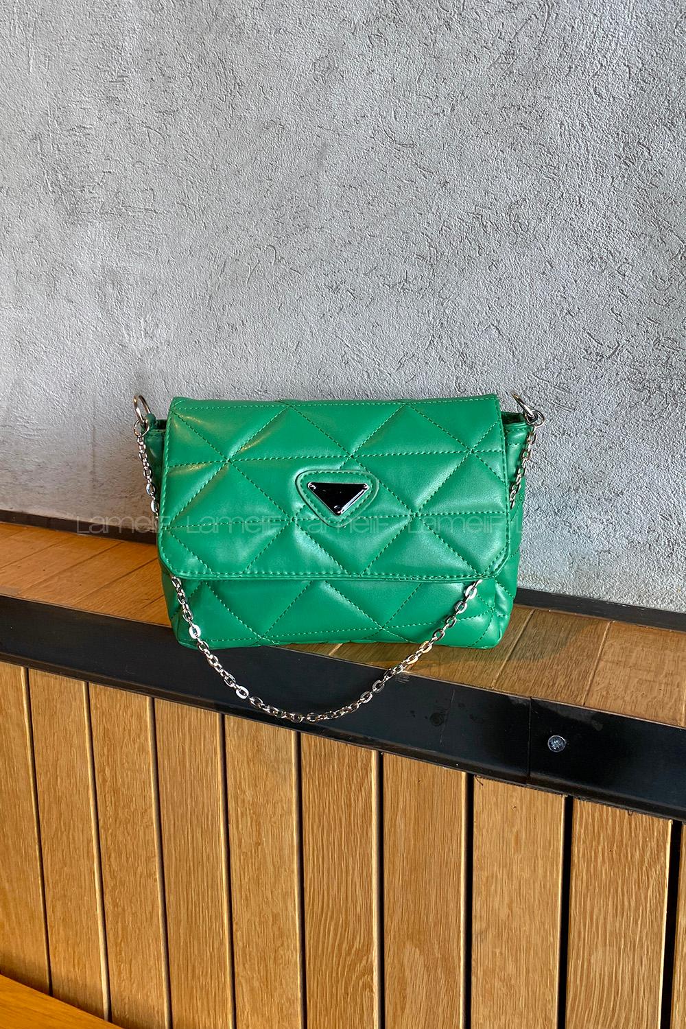 Lamelif Kapitone Desenli Cüzdan Aksesuarlı Kadın Çanta Yeşil