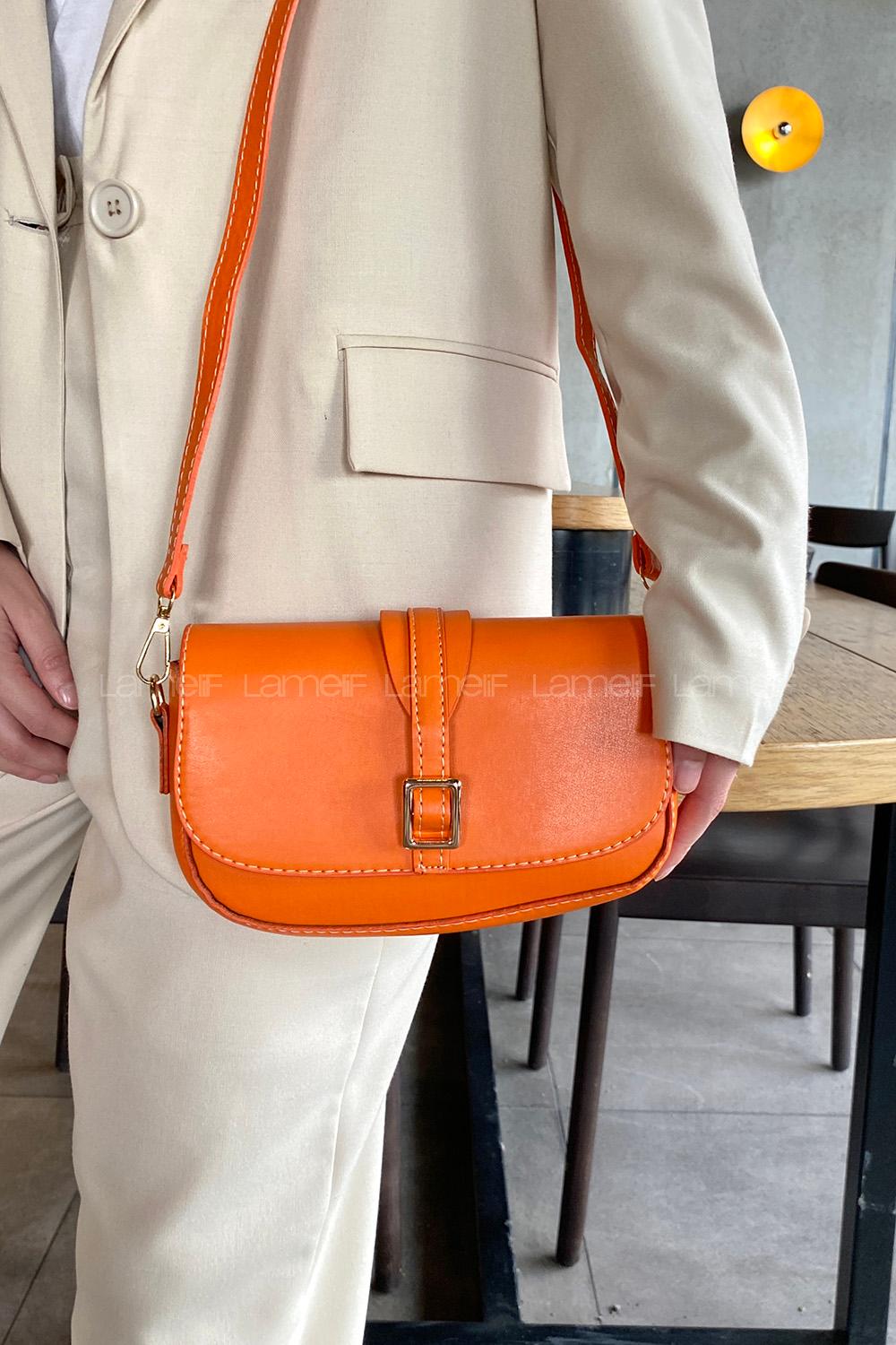 Lamelif Tokalı Çapraz Askılı Kadın Çanta Turuncu