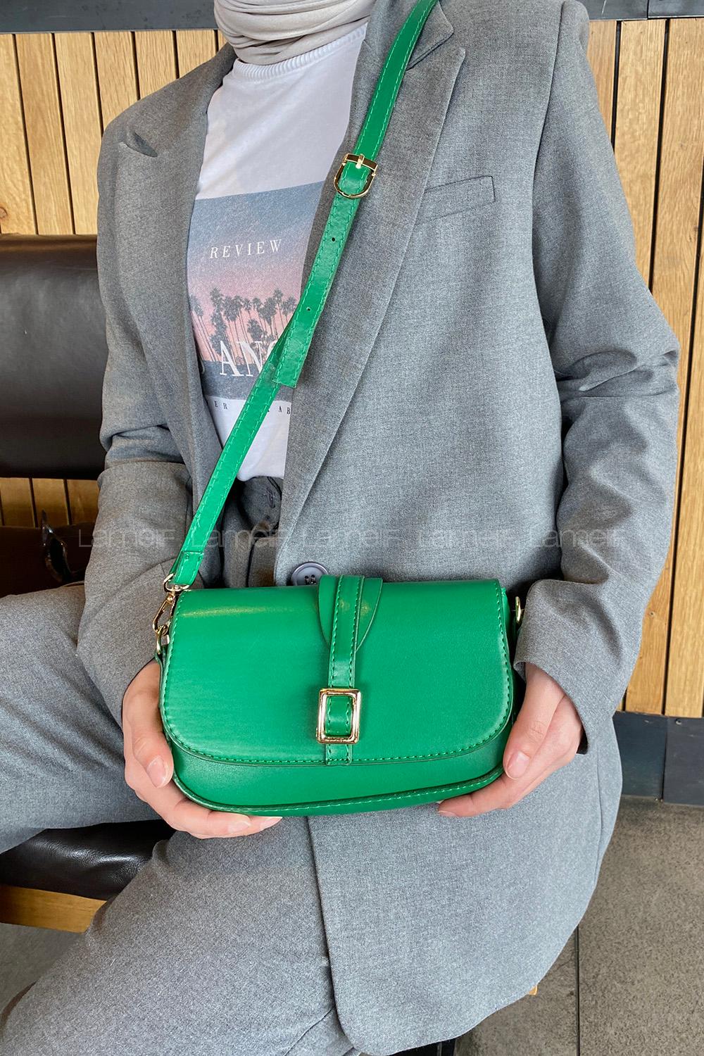 Lamelif Tokalı Çapraz Askılı Kadın Çanta Yeşil