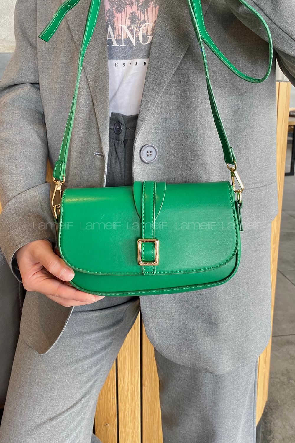 Lamelif Tokalı Çapraz Askılı Kadın Çanta Yeşil