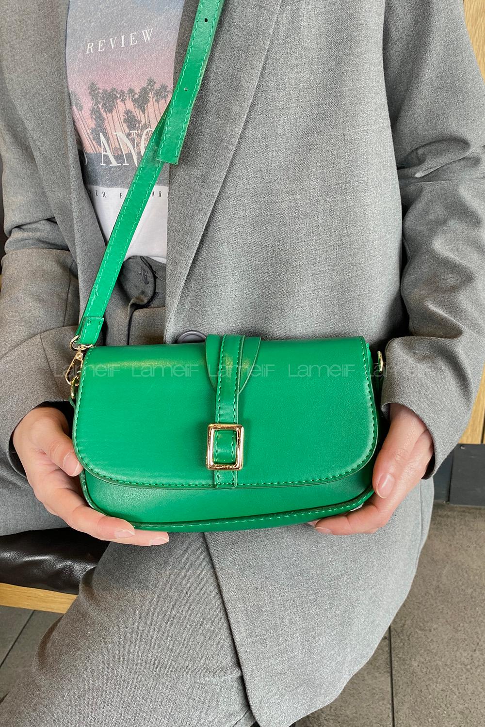 Lamelif Tokalı Çapraz Askılı Kadın Çanta Yeşil