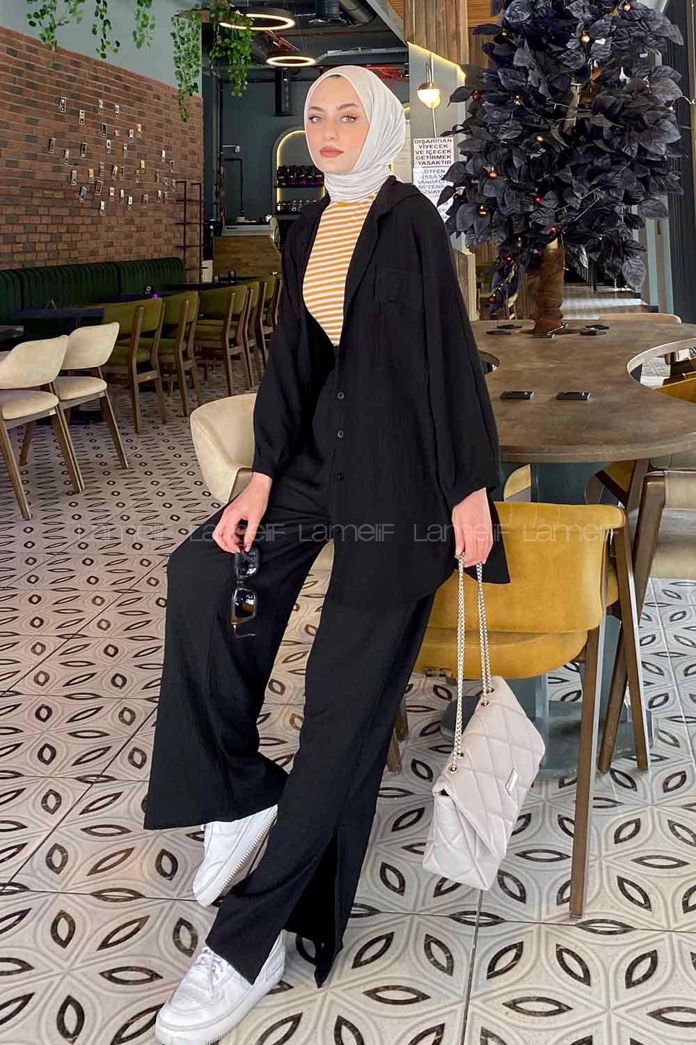 Black Shirt Collar Bat Sleeve Arm Without Accessories Cotton Regular Trousers Comfortable Suit