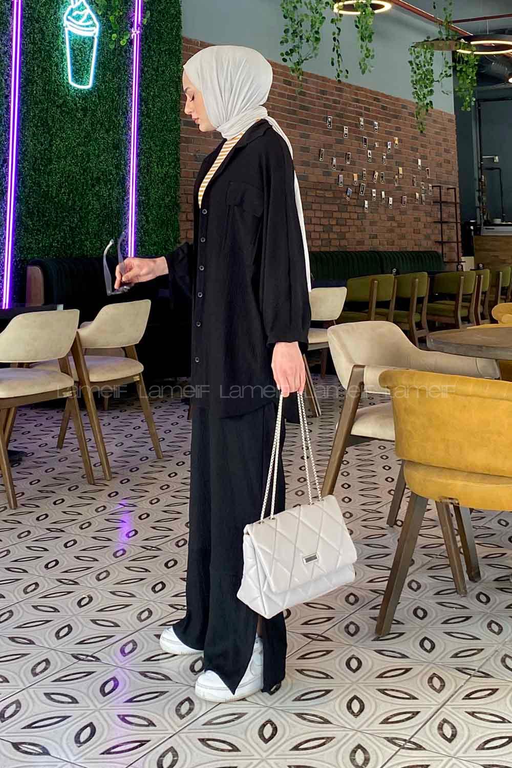 Black Shirt Collar Bat Sleeve Arm Without Accessories Cotton Regular Trousers Comfortable Suit