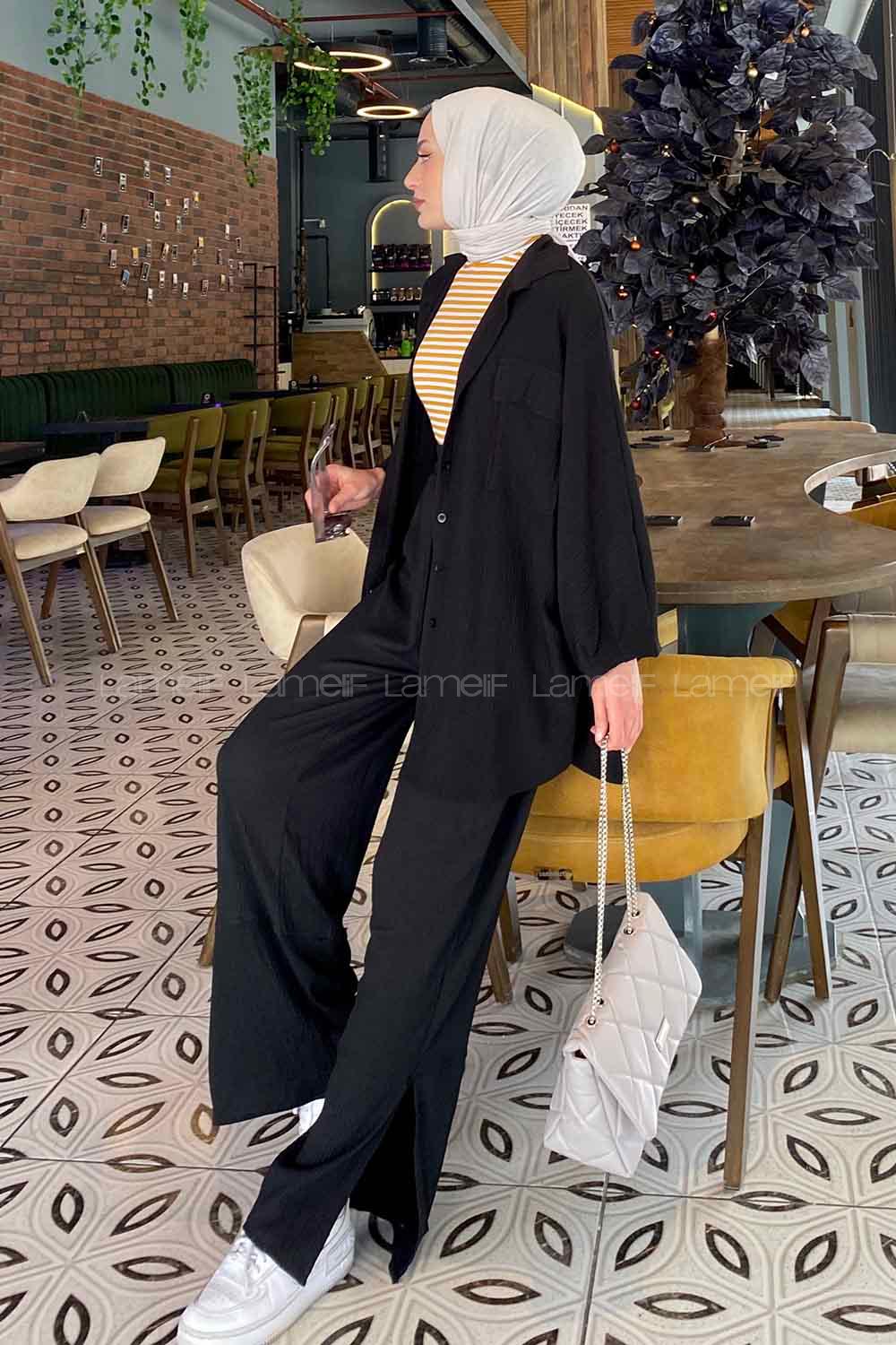 Black Shirt Collar Bat Sleeve Arm Without Accessories Cotton Regular Trousers Comfortable Suit