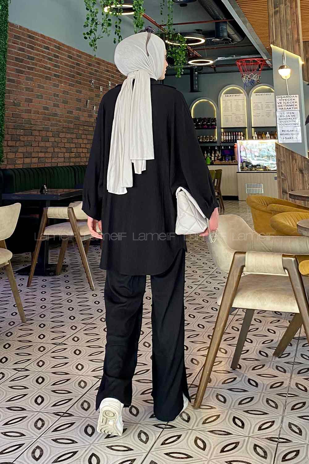 Black Shirt Collar Bat Sleeve Arm Without Accessories Cotton Regular Trousers Comfortable Suit