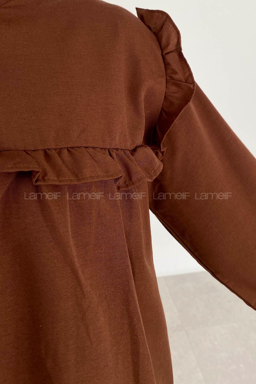 Modalamelif Hakim Yaka Önü Pileli  Tunik Acı Kahve