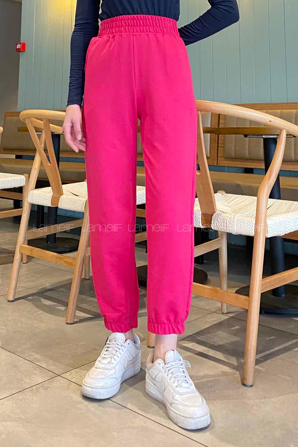 Fuchsia Regular Trousers Elastic Waist Regular Cut Bottom Tracksuit
