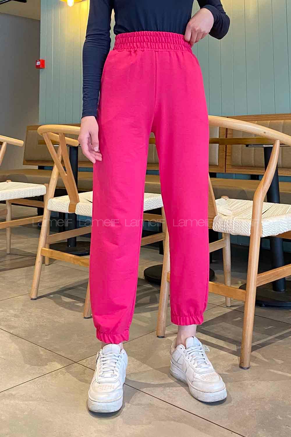 Fuchsia Regular Trousers Elastic Waist Regular Cut Bottom Tracksuit