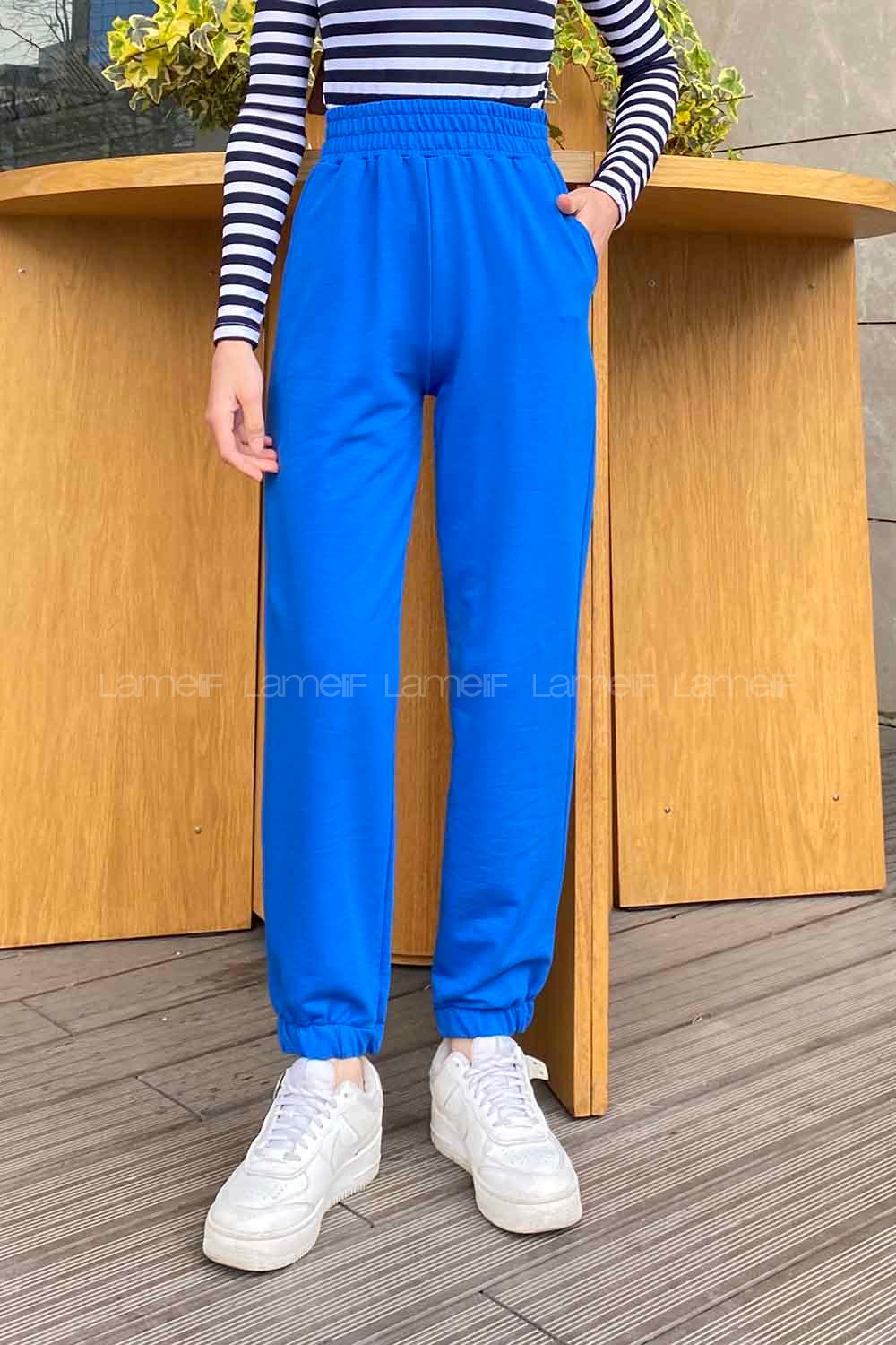 Lamelif Düz Jogger Eşofman Mavi