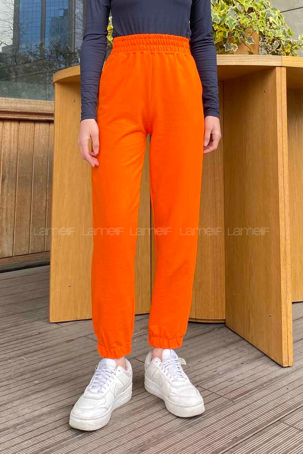 Lamelif Düz Jogger Eşofman Oranj