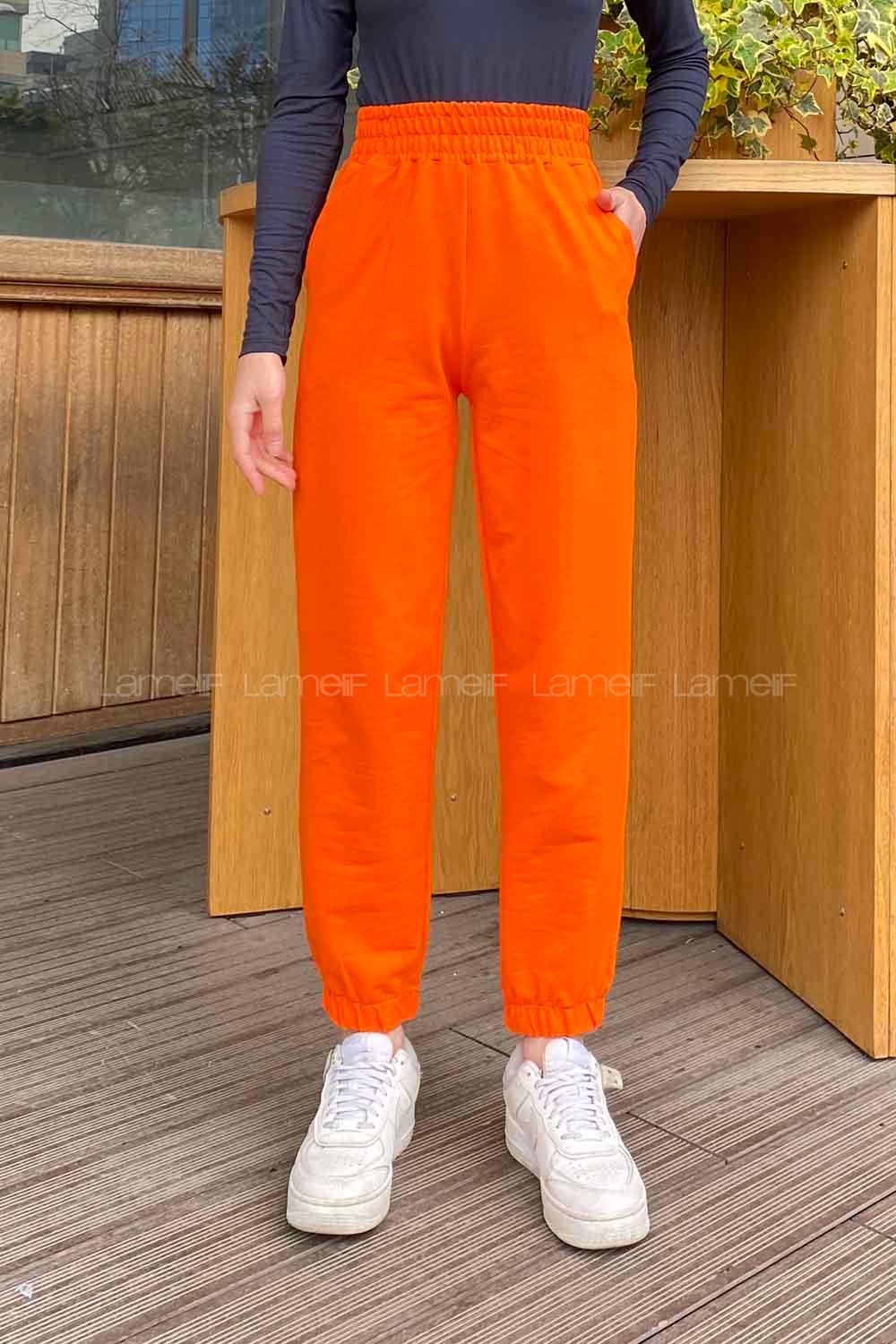 Lamelif Düz Jogger Eşofman Oranj