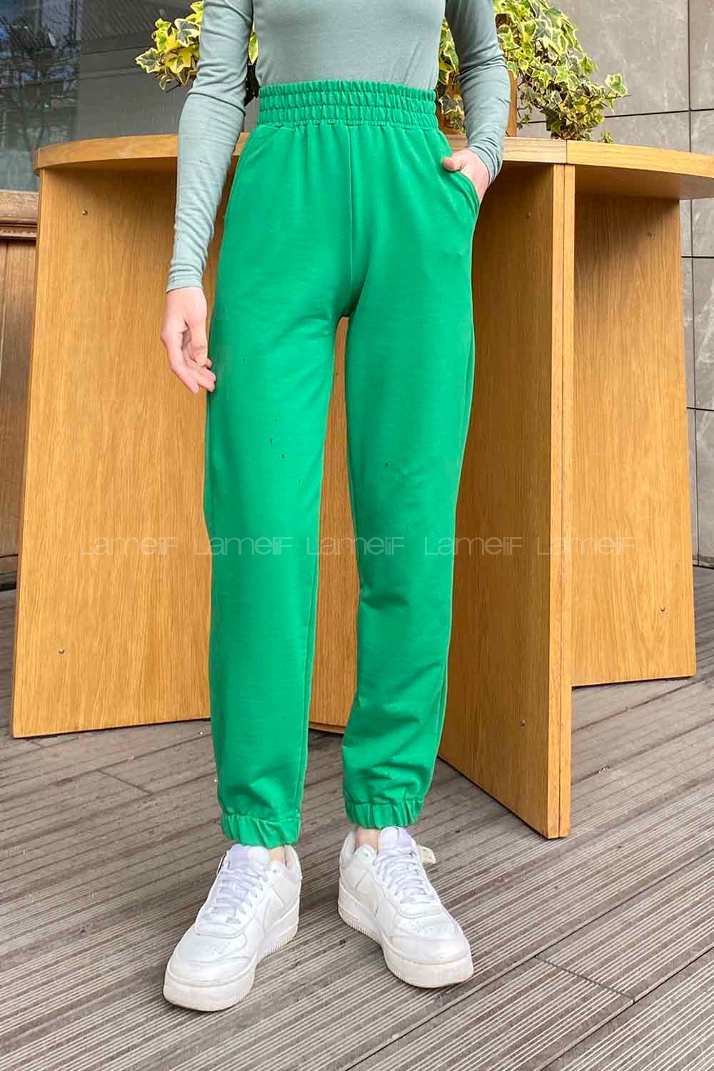 Green Regular Trousers Elastic Waist Regular Cut Bottom Tracksuit