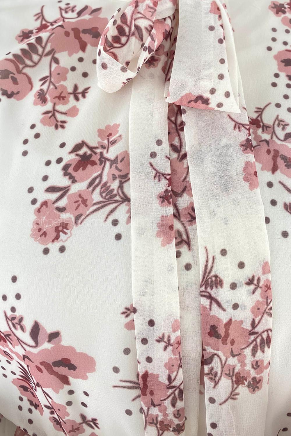 Rose Medium V Neck Foulard Neck Printed Dresess