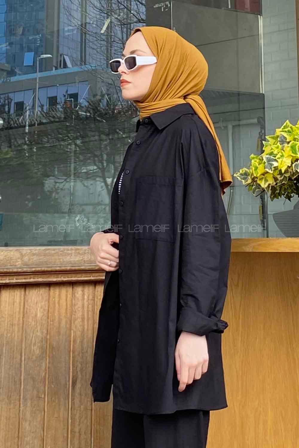 Black Shirt Collar Long Arm Cotton Unprinted Shirt