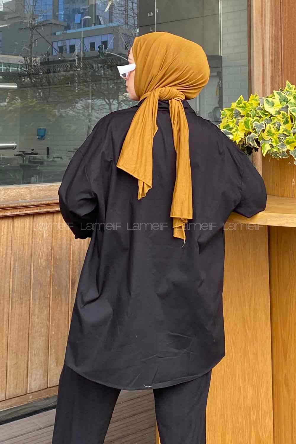 Black Shirt Collar Long Arm Cotton Unprinted Shirt