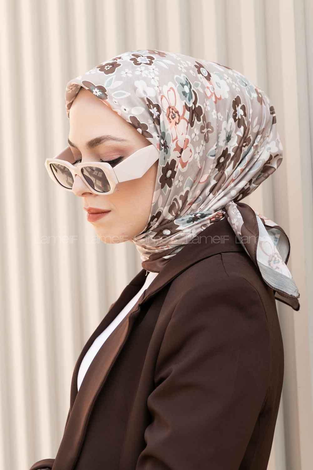 Lamelif Flora Desen Soft Eşarp Serisi Acı Kahve