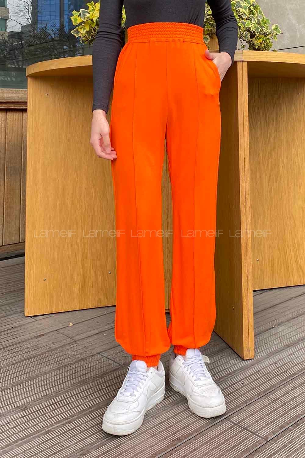 Lamelif  Paça Lasikli Çımalı Eşofman Oranj