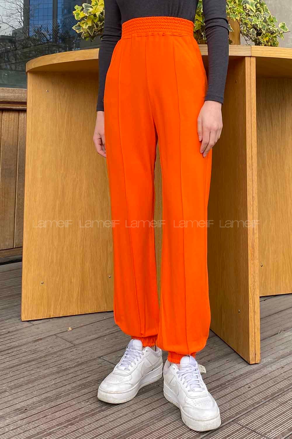 Lamelif  Paça Lasikli Çımalı Eşofman Oranj