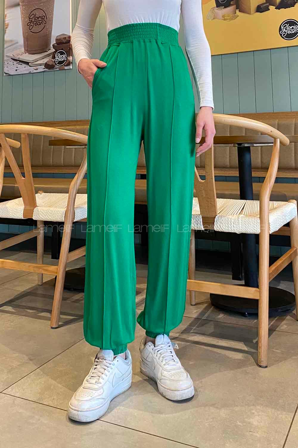Green Regular Trousers Elastic Waist Regular Cut Bottom Tracksuit