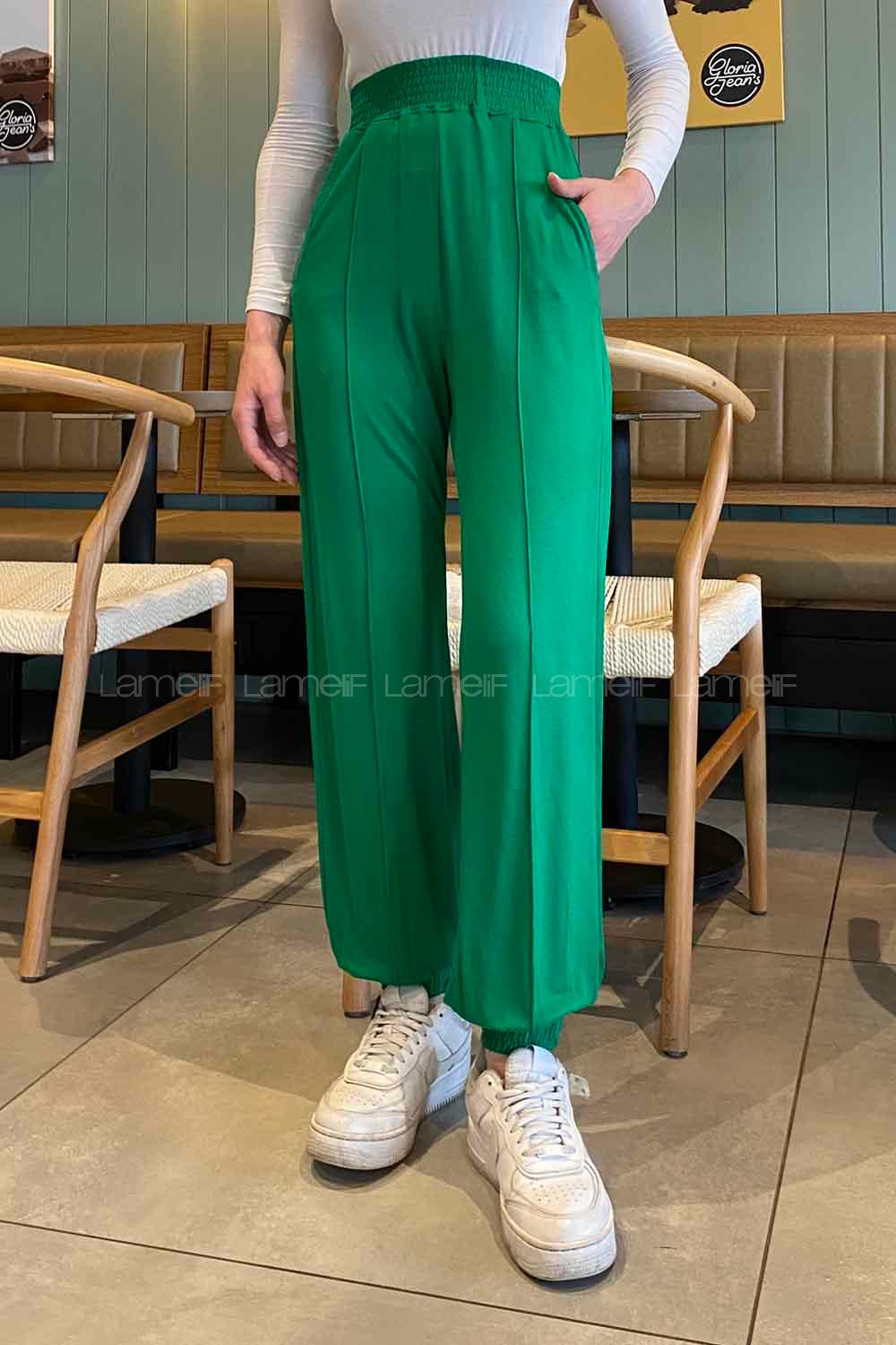 Green Regular Trousers Elastic Waist Regular Cut Bottom Tracksuit
