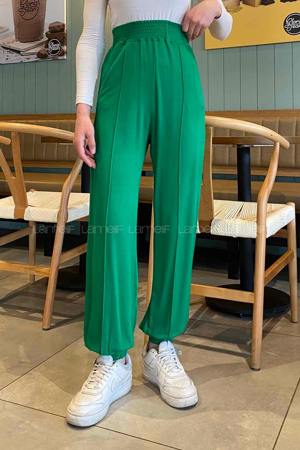 Green Regular Trousers Elastic Waist Regular Cut Bottom Tracksuit