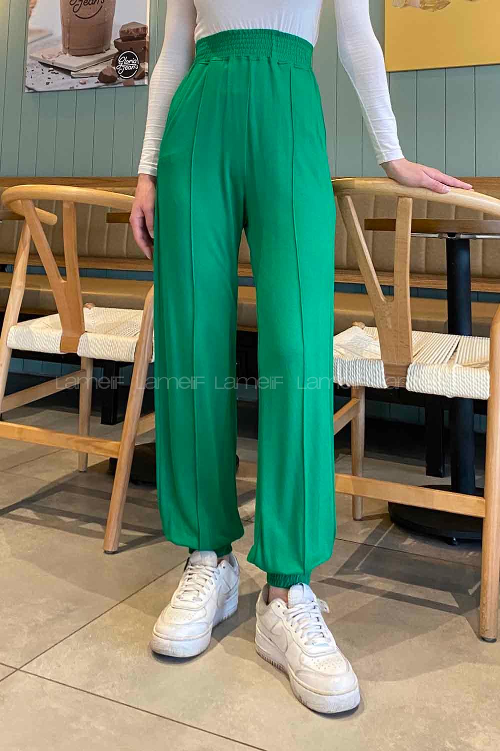 Green Regular Trousers Elastic Waist Regular Cut Bottom Tracksuit
