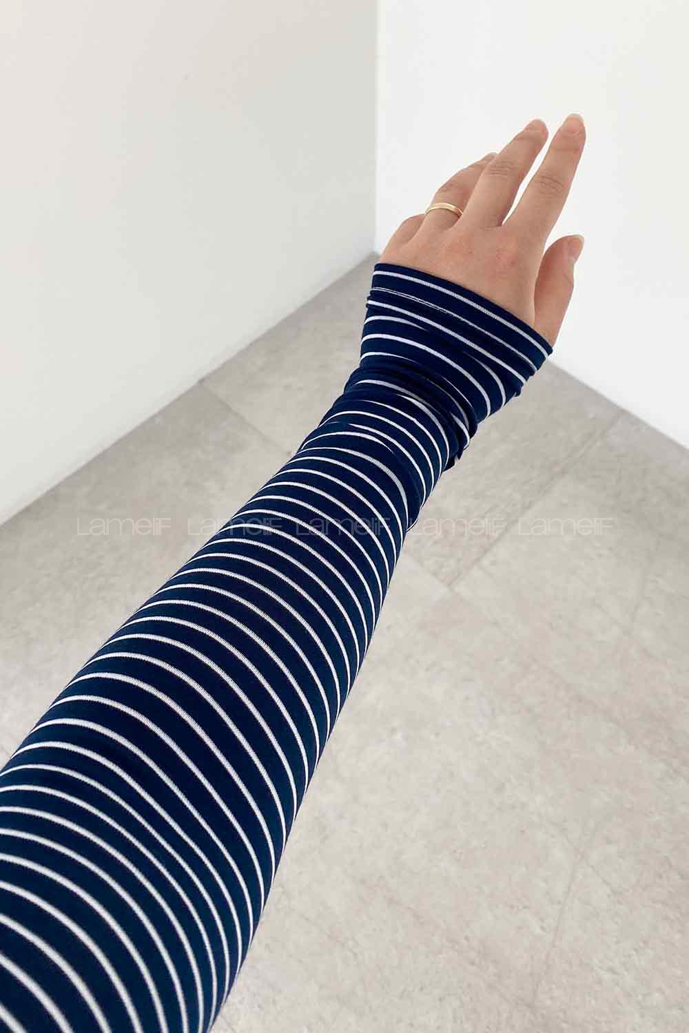 Lamelif Balıkçı Yaka İnce Çizgili Body Lacivert