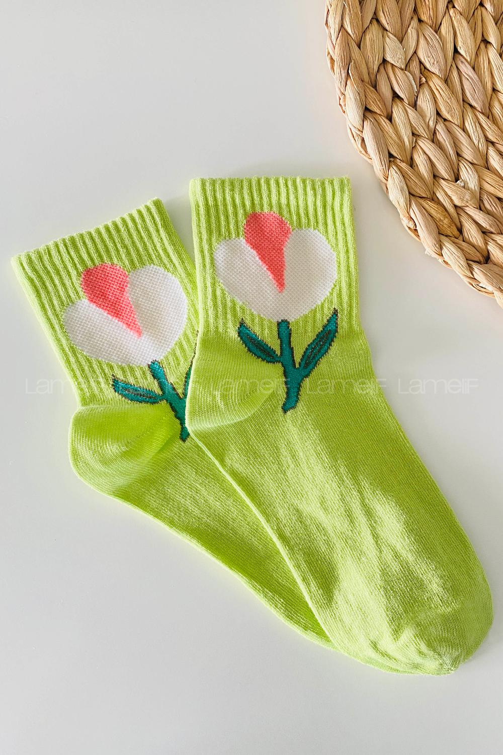 Lamelif Çiçek Desen Kolej Çorap