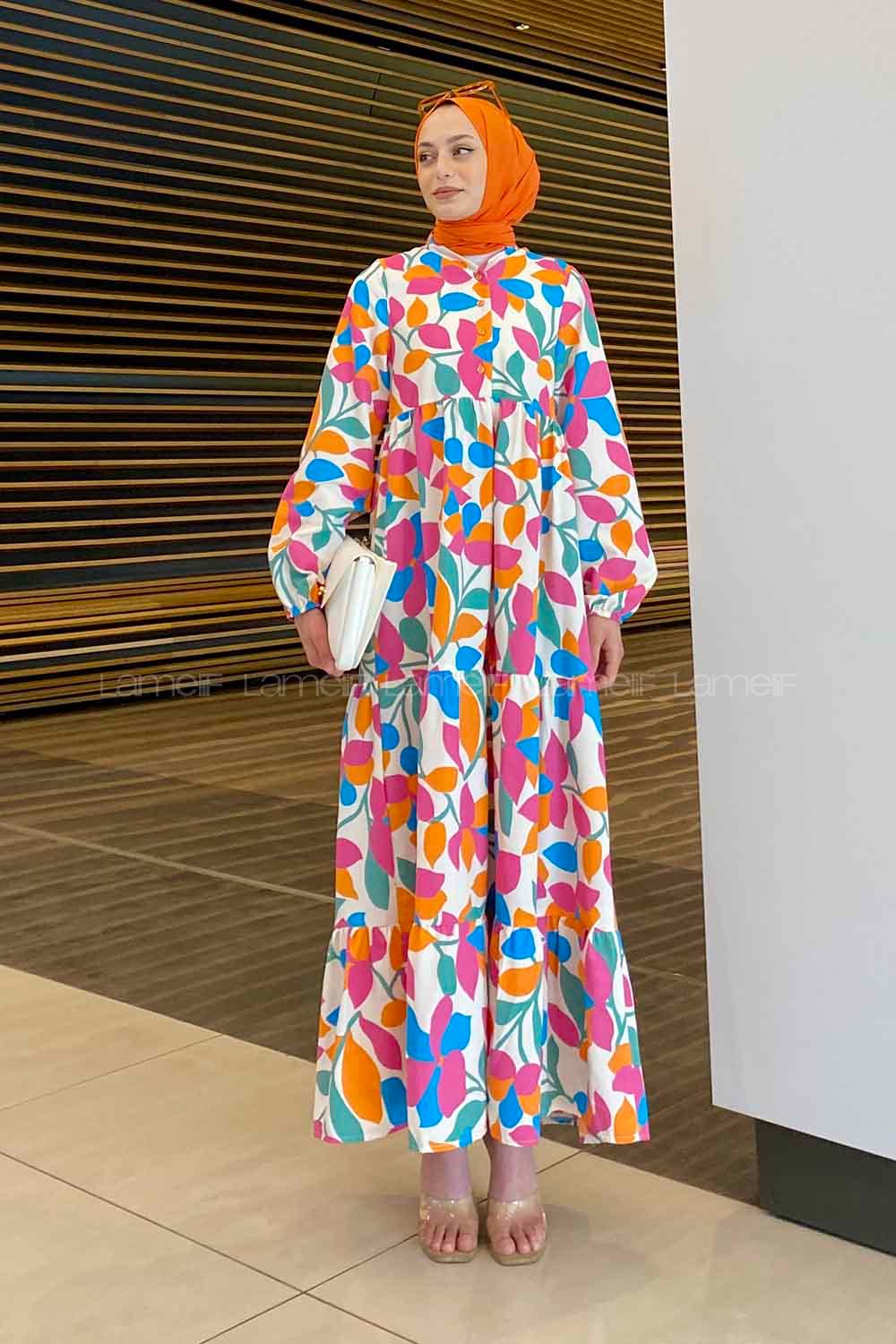 Modalamelif Şal Desenli Elbise Gök Mavi