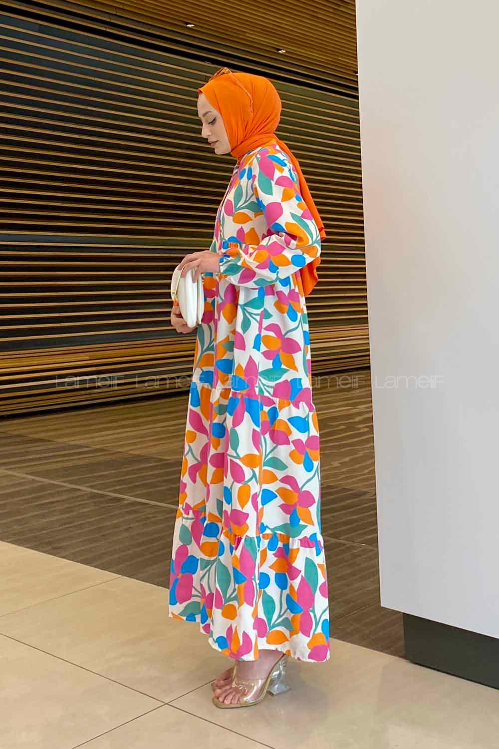 Modalamelif Şal Desenli Elbise Gök Mavi