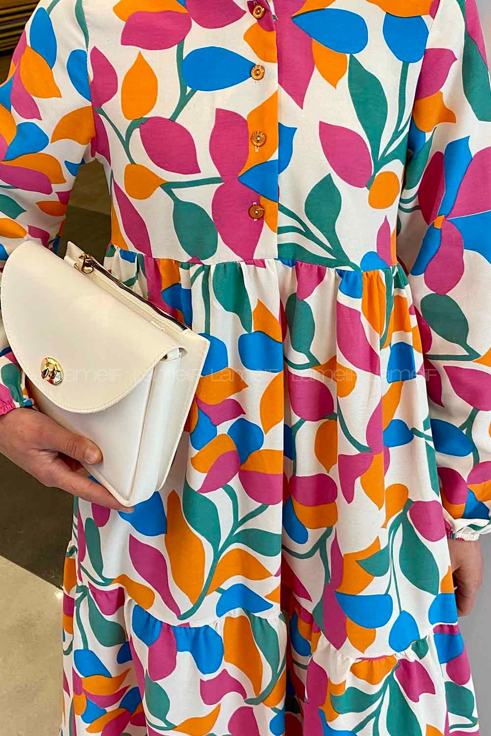 Modalamelif Şal Desenli Elbise Gök Mavi