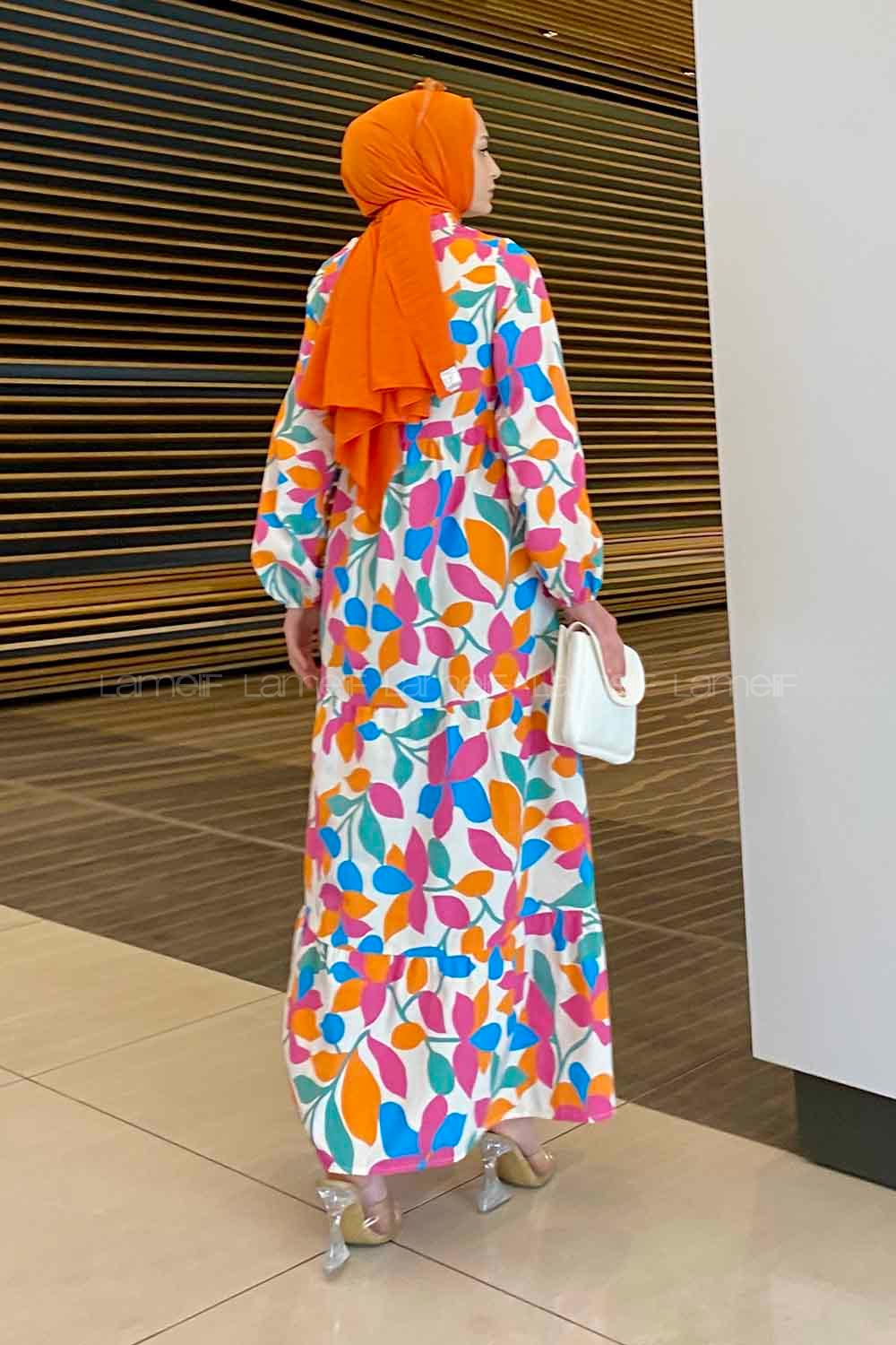 Modalamelif Şal Desenli Elbise Gök Mavi